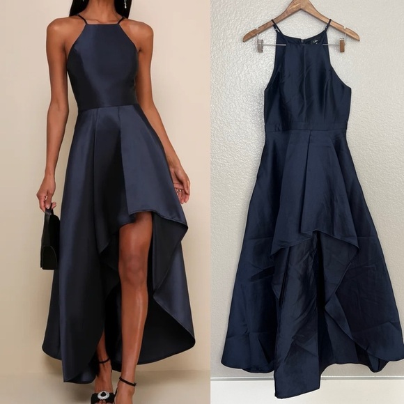 NWOT Broadway Show Navy Blue High-Low Gown - Picture 1 of 10